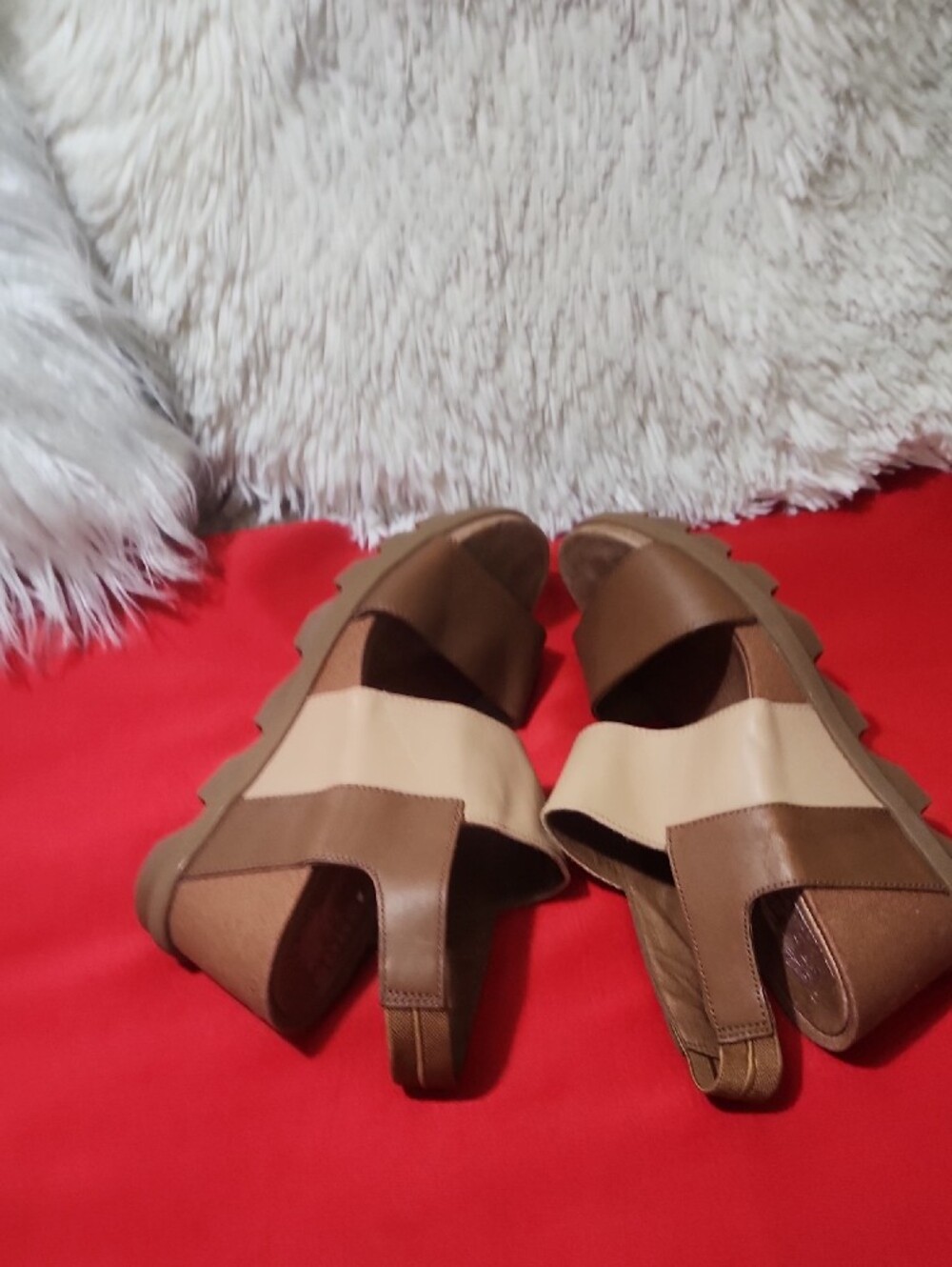 Sorel Women's Joanie II Slingback Brown & Beige Elastic Slingback Wedge Sandals - Picture 7 of 11